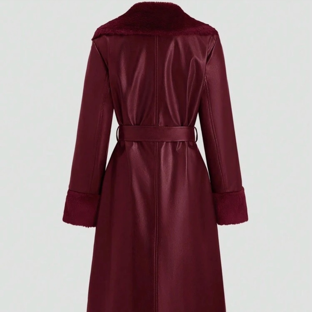 Burgundy Leather Jacket With Fur - Picture 4 of 10